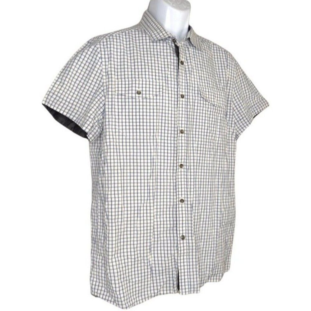 Reaction KENNETH COLE 100% Cotton Short Sleeve Button Up Shirt L Check Pattern